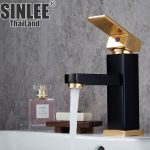 VÒI LAVABO SINLEE HỢP KIM NANO VUÔNG ĐEN VÀNG 20CM